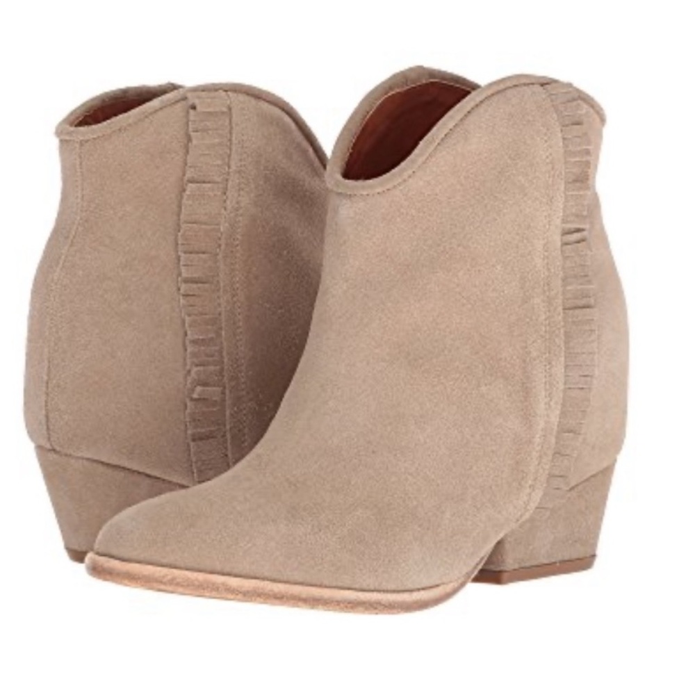 Ariat Tan Suede Heeled Ankle Boots with Fringe - Picture 2 of 6